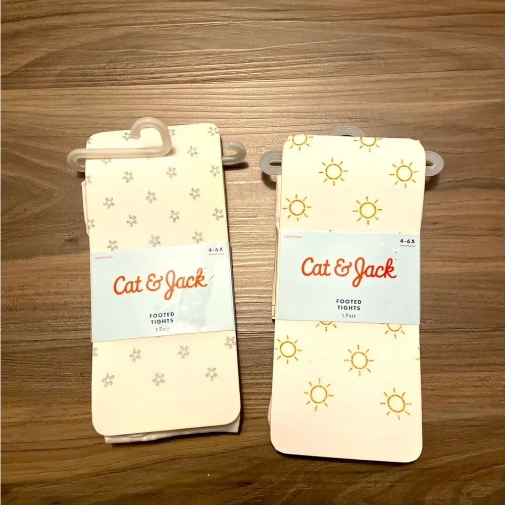 Cat & Jack White Tights Set with Sun and Snowflake Patterns size 4-6X-NWT
